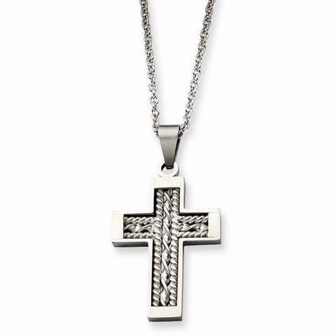 Stainless Steel Cross Silverlay Pendant On Necklace