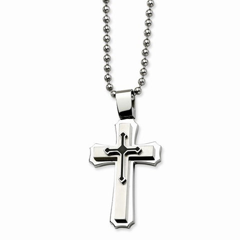 Stainless Steel Black Ip-Plated Cross Necklace