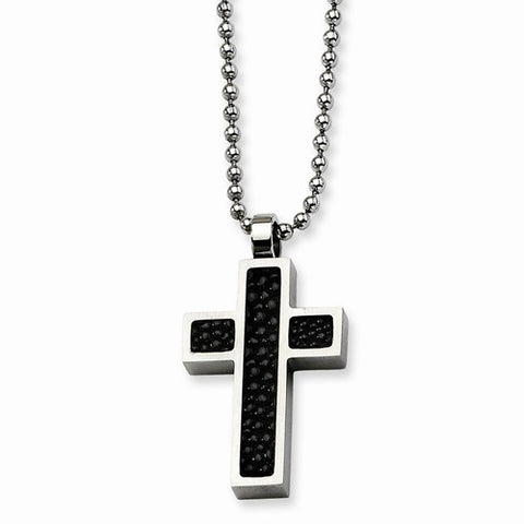 Stainless Steel Black Stingray Cross Pendant On Necklace