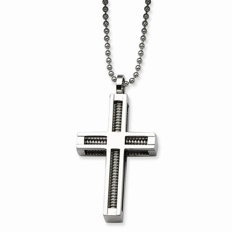 Stainless Steel Polished Cross Pendant On Necklace