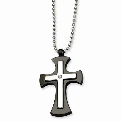 Stainless Steel Polished & Black Ip-Plated Cross Necklace