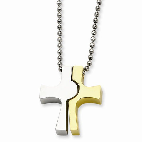 Stainless Steel Yellow Ip-Plated Cross Necklace