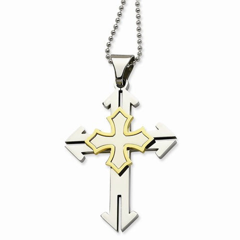 Stainless Steel Gold Ip-Plated Cross Pendant On Necklace