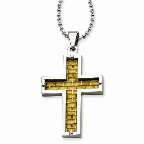 Stainless Steel Polished & Yellow Ip-Plated Cross Necklace