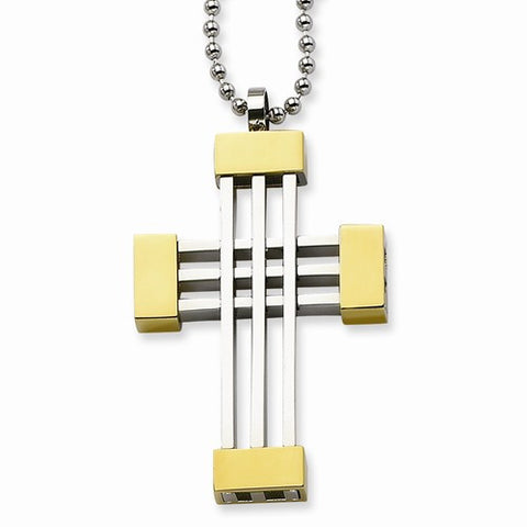 Stainless Steel Polished Yellow Ip-Plated Cross Necklace