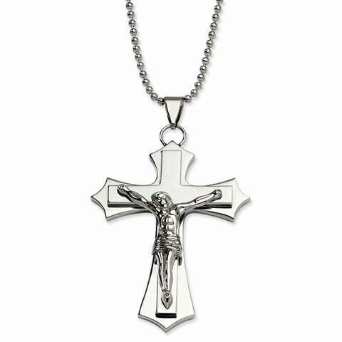 Stainless Steel Polished Crucifix Pendant On Necklace