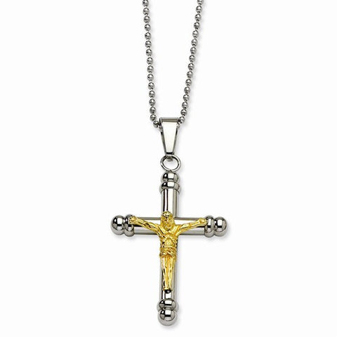 Stainless Steel Gold Ipg-Plated Crucifix Pendant On Necklace