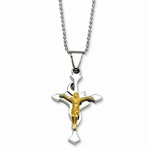 Stainless Steel Yellow Ip-Plated Crucifix Necklace