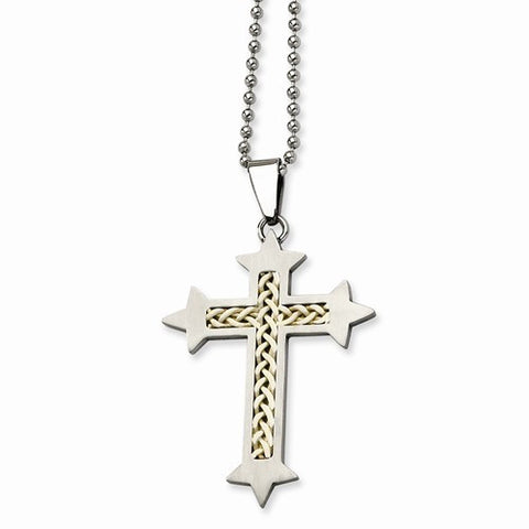 Stainless Steel Silverlay Cross Pendant On Necklace