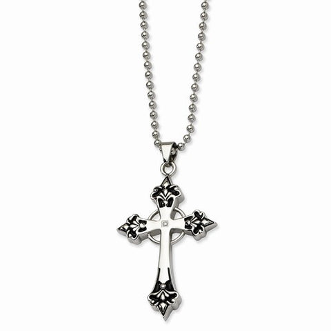 Stainless Steel Enamel & Diamond Cross Pendant On Necklace