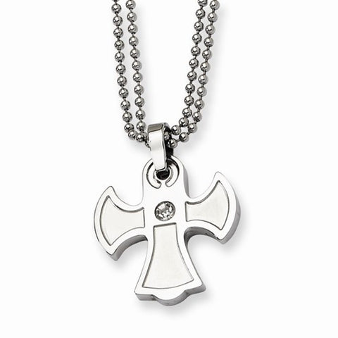 Stainless Steel Cross CZ Necklace