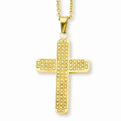 Stainless Steel Yellow Ip-Plated CZs Cross Pendant On Necklace