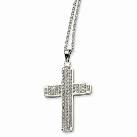 Stainless Steel CZs Cross Pendant On Necklace