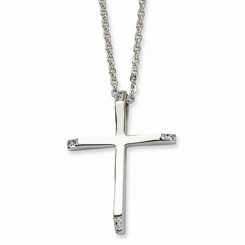 Stainless Steel CZ Cross Pendant On Necklace