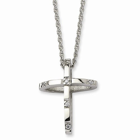 Stainless Steel CZ Cross Pendant On Necklace