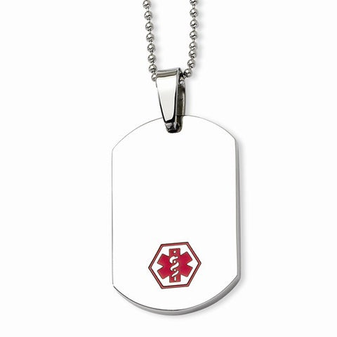 Stainless Steel Red Enamel Medical Necklace