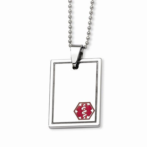 Stainless Steel Red Enamel Medical Pendant Necklace