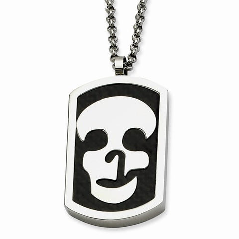 Stainless Steel Skull & Fancy Back Reversable Dog Tag Necklace