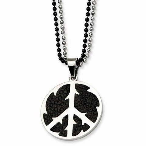 Stainless Steel Black Stingray & Peace Symbol Double Necklace