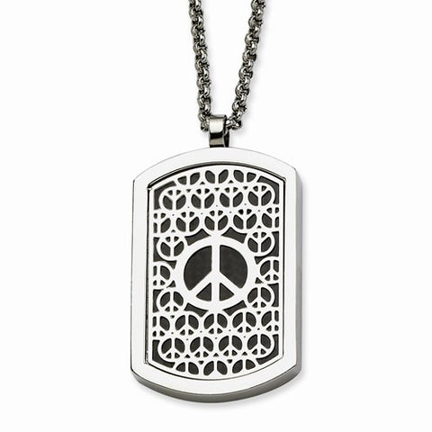 Stainless Steel Peace Symbol & Fancy Reversable Dog Tag Necklace