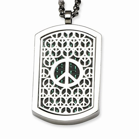 Stainless Steel Peace Symbol & Crosses Reversable Dog Tag Necklace