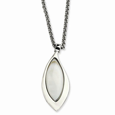 Stainless Steel Polished Teardrop with Mother Of Pearl Necklace