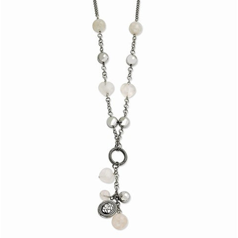 Stainless Steel Rose Quartz Necklace