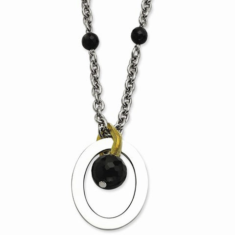 Stainless Steel Black Onyx & Yellow Ip-Plated Necklace