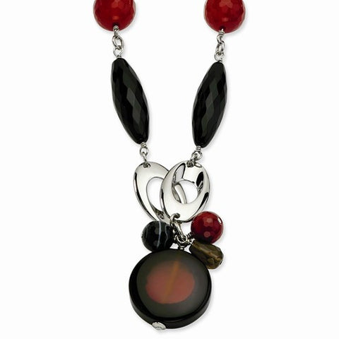 Stainless Steel Red & Black Agate Necklace