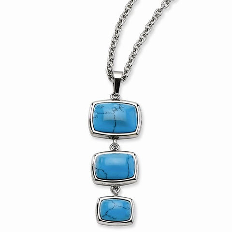 Stainless Steel Simulated Turquoise Dangles Pendant On Necklace