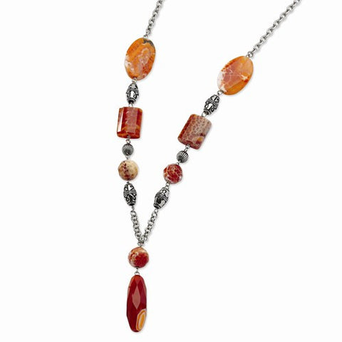 Stainless Steel Red Agate Necklace