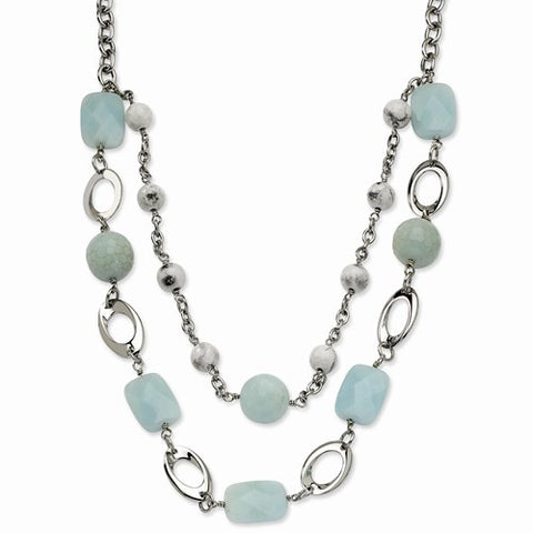 Stainless Steel Green Agate & Howlite Necklace