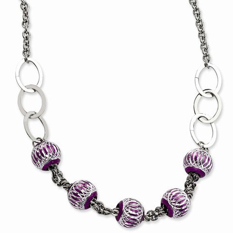 Stainless Steel Purple Aluminum Diamond-Cut Beads Necklace