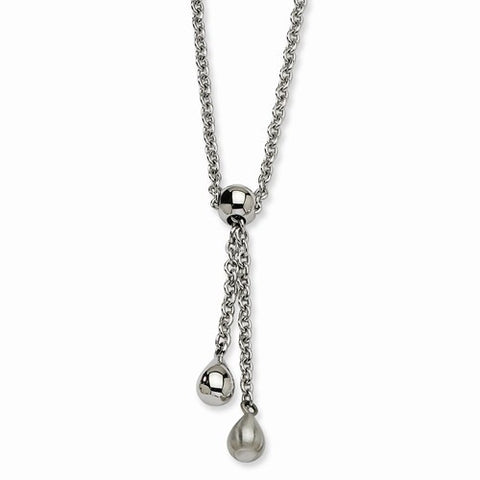 Stainless Steel Brushed & Polished Teardrop Y Necklace