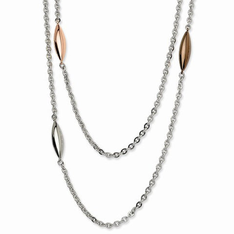 Stainless Steel Rose, Brown Ip Plated & Steel Ovals Necklace