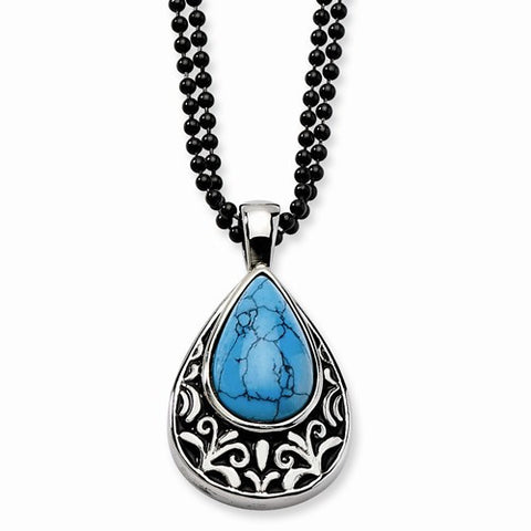 Stainless Steel Simulated Turquoise & Resin Teardrop Necklace