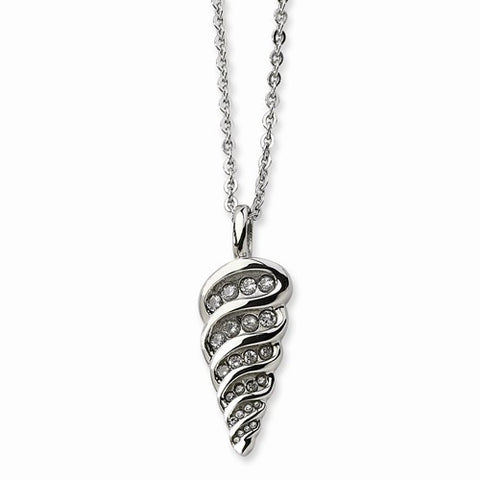 Stainless Steel Fancy Shell CZs Pendant On Necklace