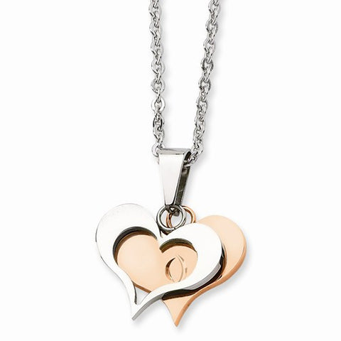 Stainless Steel Polished & Rose Ip-Plated Heart Necklace