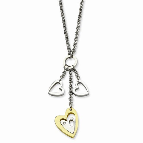 Stainless Steel Yellow Ip-Plated Heart Hearts CZ Necklace