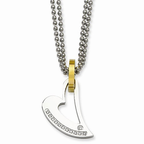 Stainless Steel Yellow Ip-Plated Circle & Heart CZs Necklace