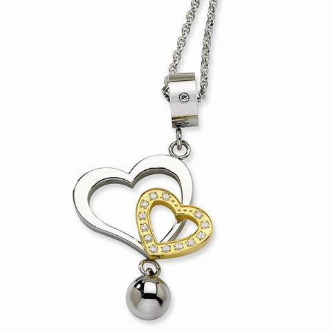 Stainless Steel Yellow Ip-Plated & CZ Heart Pendant On Necklace