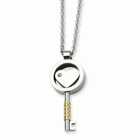 Stainless Steel Gold Ip-Plated & CZ Key Necklace