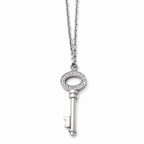 Stainless Steel Key CZ Necklace