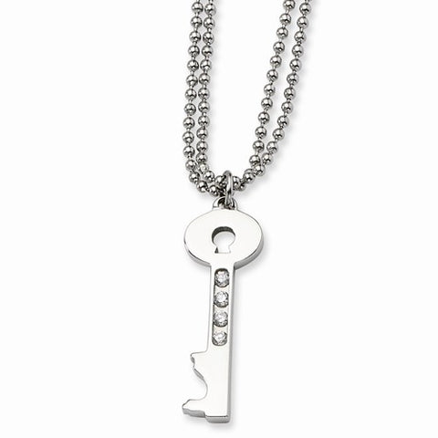 Stainless Steel Polished Key CZs Necklace