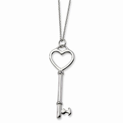 Stainless Steel Heart Key Pendant On Necklace