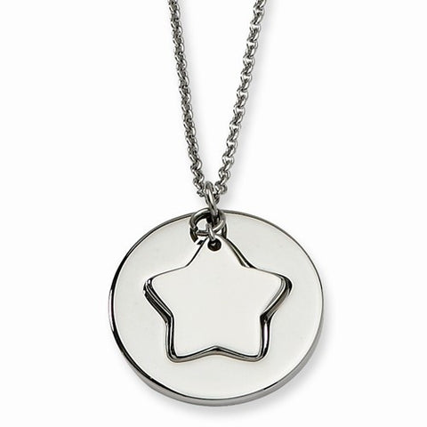 Stainless Steel Polished Star & Star Cutout Necklace