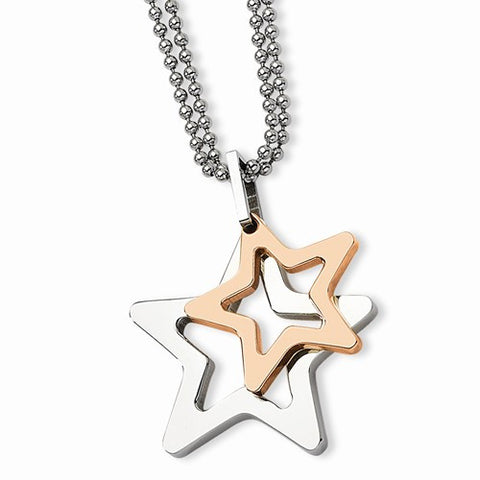 Stainless Steel Rose Ip-Plated Stars Pendant On Necklace