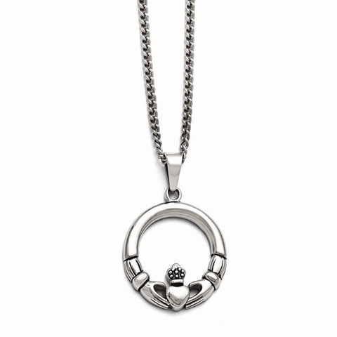 Stainless Steel Claddagh Pendant On Necklace