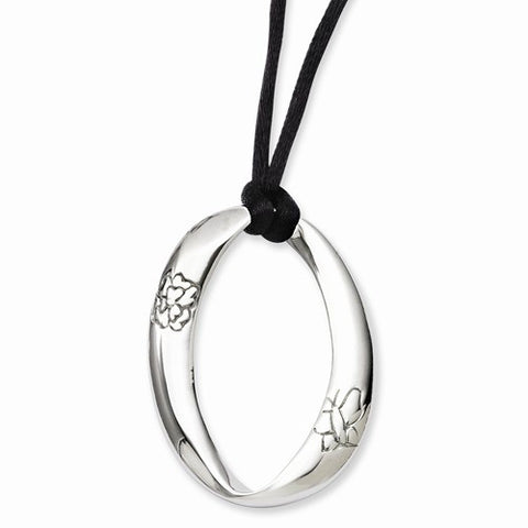 Stainless Steel Polished Oval Pendant On Necklace