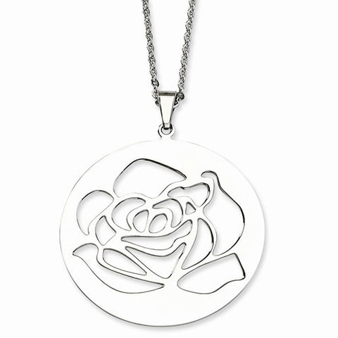 Stainless Steel Rose Cutout Pendant On Necklace